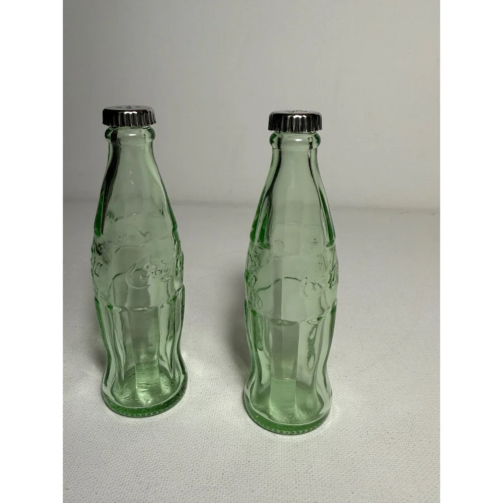 Coca Cola Green Glass Salt And Pepper Shakers 4.5